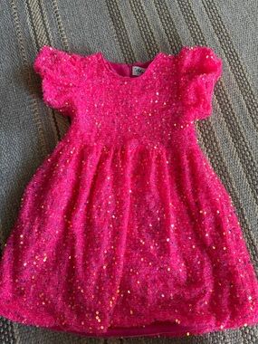 Lola + The Boys Hot Pink Sequin Puff Sleeve Party Dress
